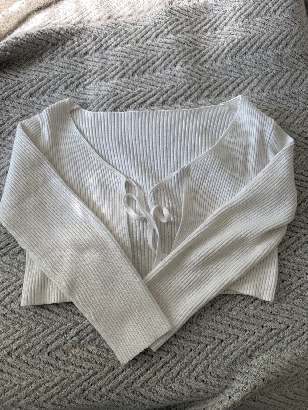 White Knit Front Tie Cropped Cardigan